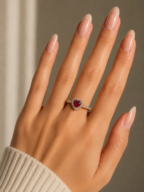 Diamond Heart Ring Red