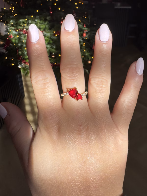 2 Hearts Ring Red