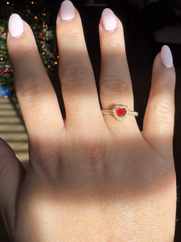 Diamond Heart Ring Red