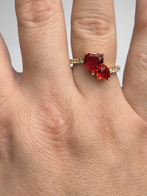 2 Hearts Ring Red